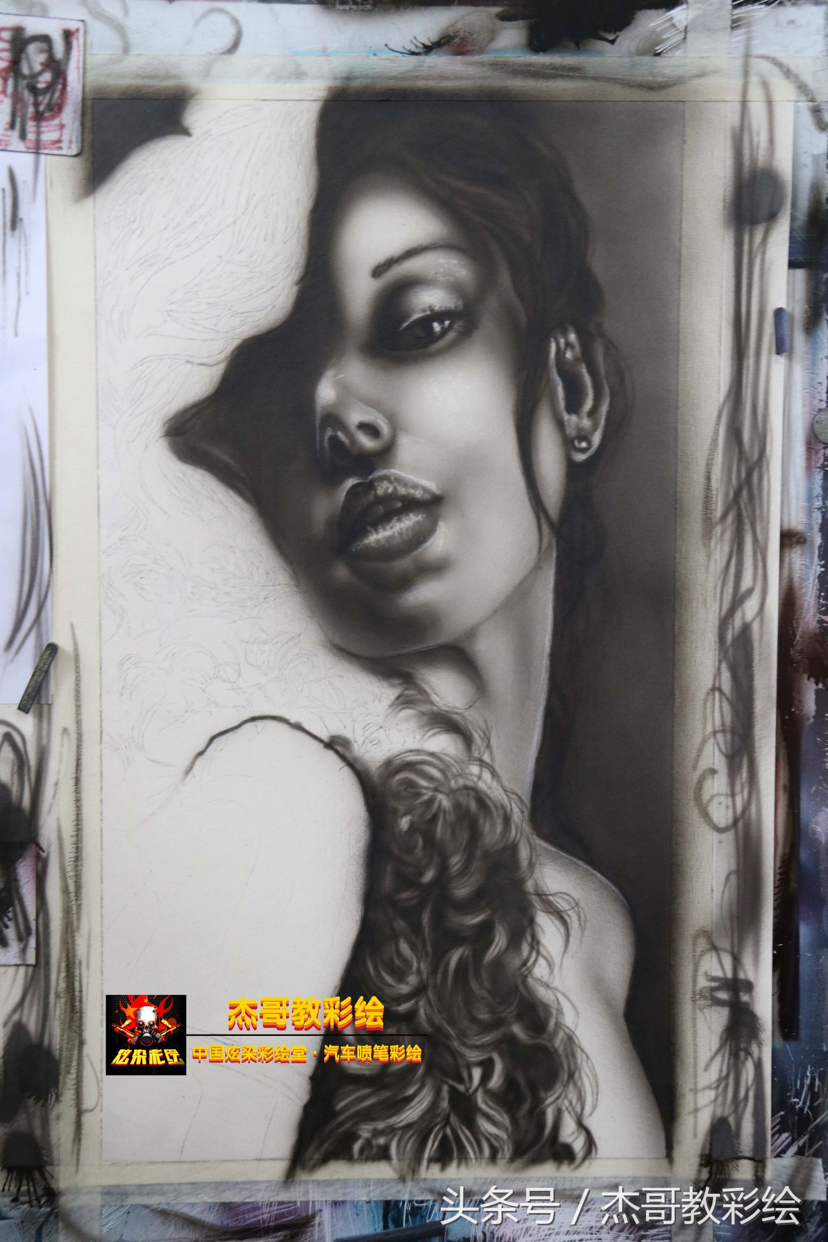 喷笔彩绘图片,喷漆创意绘画过程