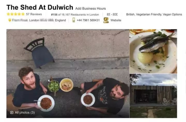 把自家破后院谎称为高级餐厅,7个月做到伦敦餐厅NO.1