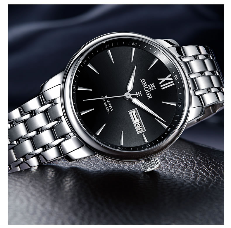 依波表新款男士机械表,依波表夜光机械腕表鳄鱼皮