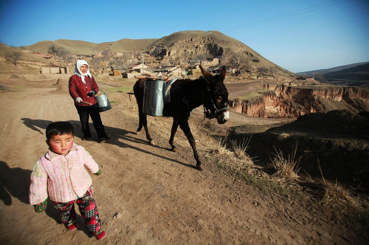 这个村庄吃水就这一口小泉眼，每天靠毛驴驮水使用