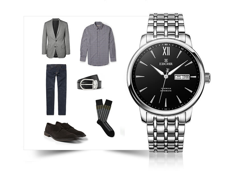 依波表新款男士机械表,依波表夜光机械腕表鳄鱼皮