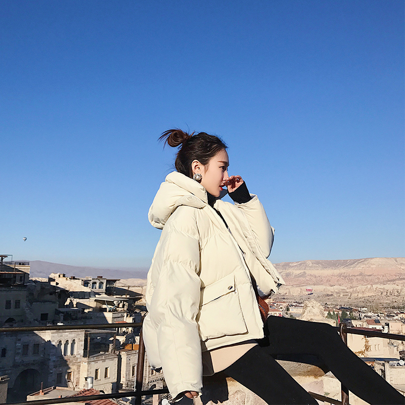 宽松潮流韩版气质棉服外套,韩系冬季轻薄连帽外套棉服显瘦