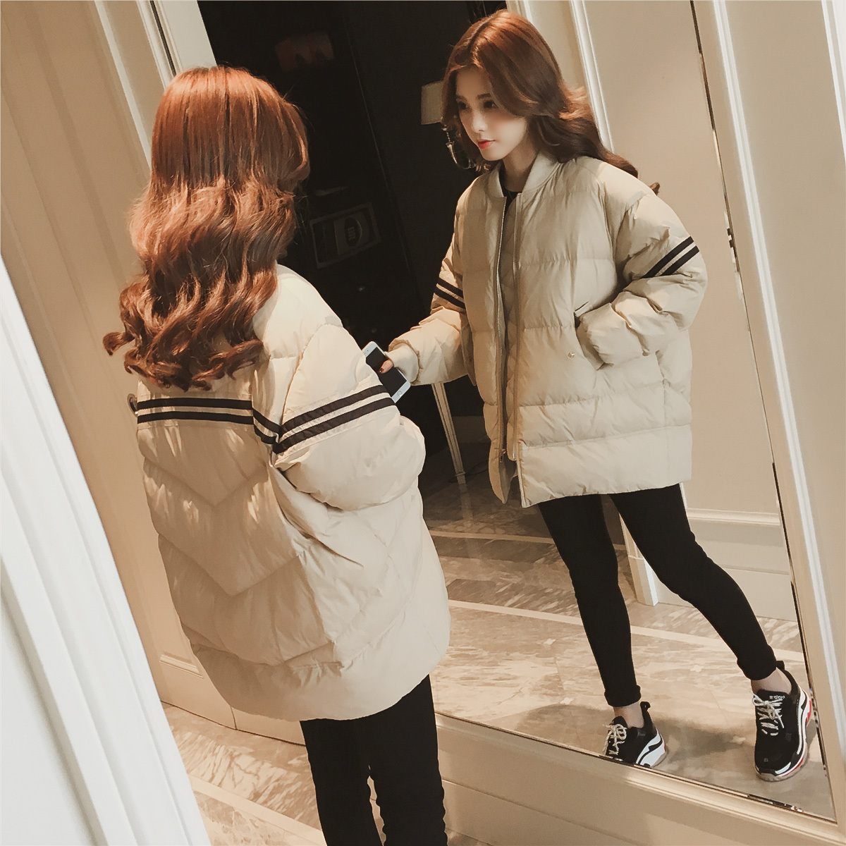 宽松潮流韩版气质棉服外套,韩系冬季轻薄连帽外套棉服显瘦