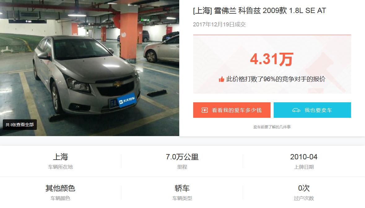 开了7年的手动科鲁兹能值多少钱,上海车主买车