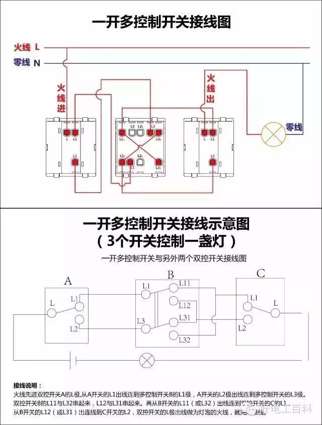 电工三控开关最新接法,公牛三开双控用作单控接线图解