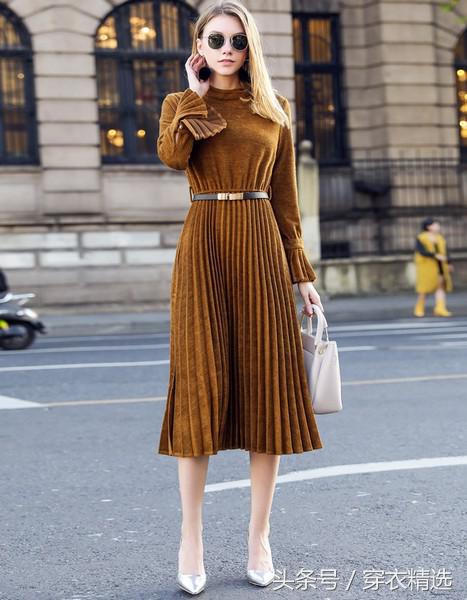 适合秋冬的绝美连衣裙,连衣裙百褶拼接