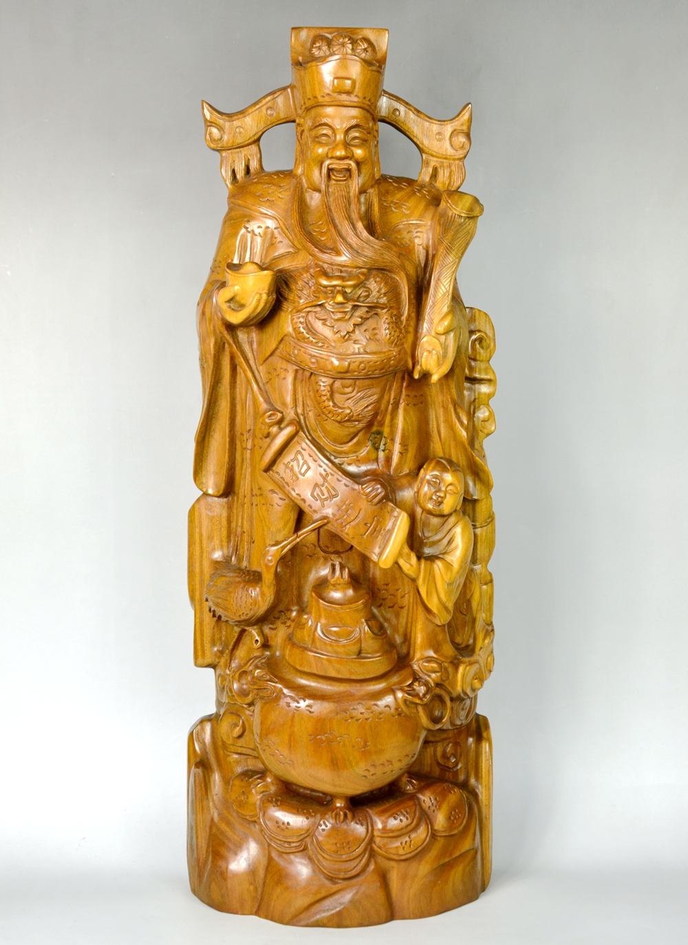 檀木雕刻手把件,檀木雕刻财神