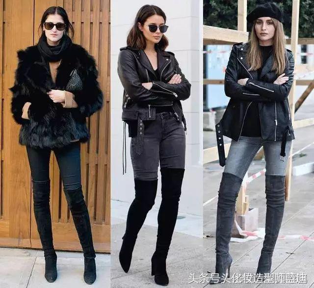 黑色过膝靴搭配抹胸裙,黑色过膝靴搭配图片