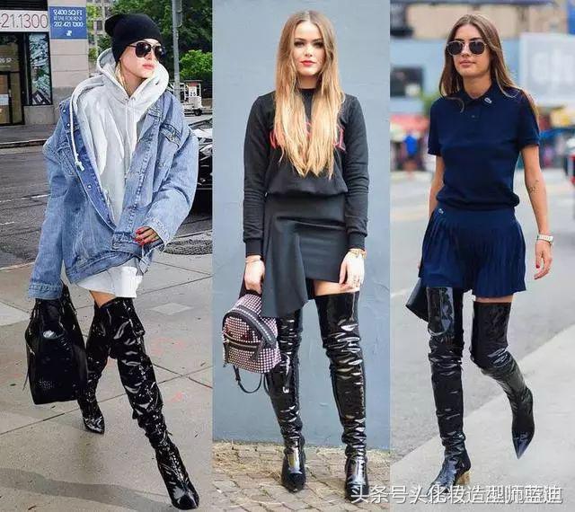 黑色过膝靴搭配抹胸裙,黑色过膝靴搭配图片