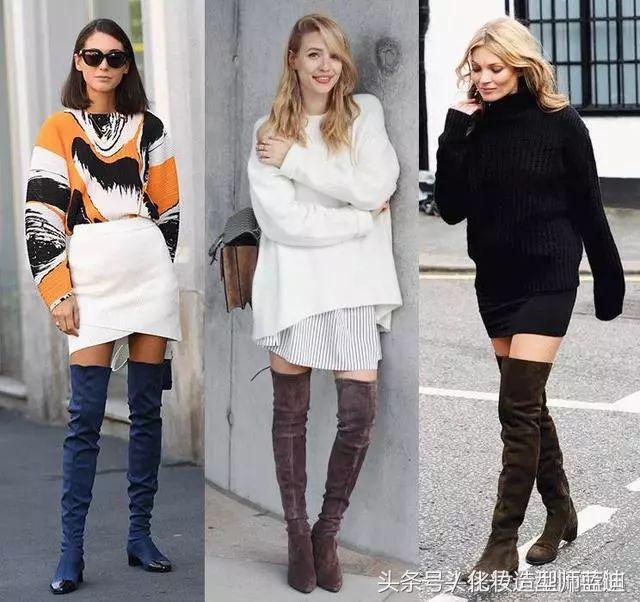 黑色过膝靴搭配抹胸裙,黑色过膝靴搭配图片