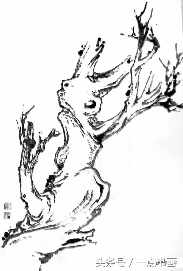 国画示范,国画老树的画法