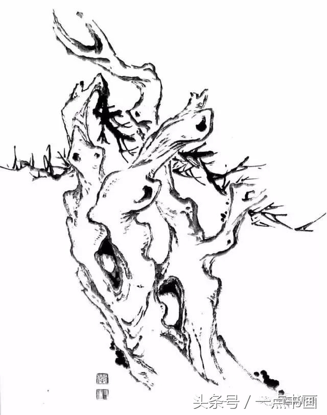 国画示范,国画老树的画法