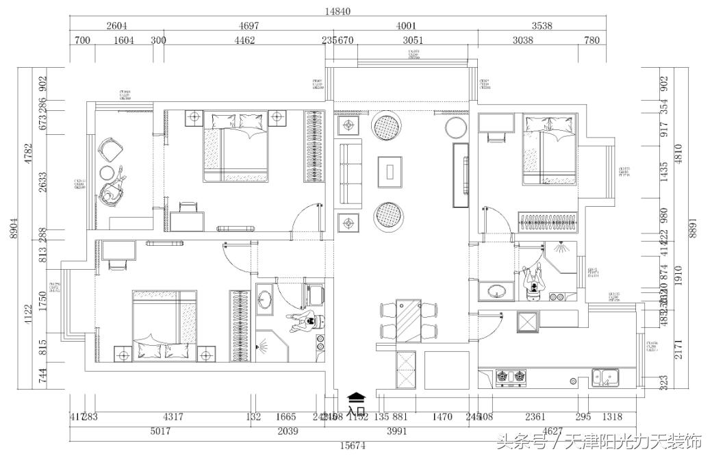 八方观园126平米装修,天津八方观园