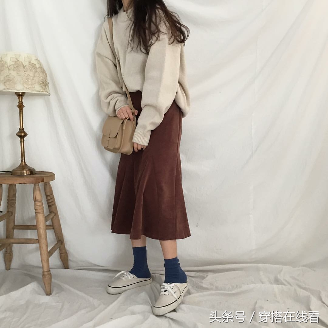 18秋冬新款针织打底套裙中长款,宽松毛衣裙韩版慵懒风搭配