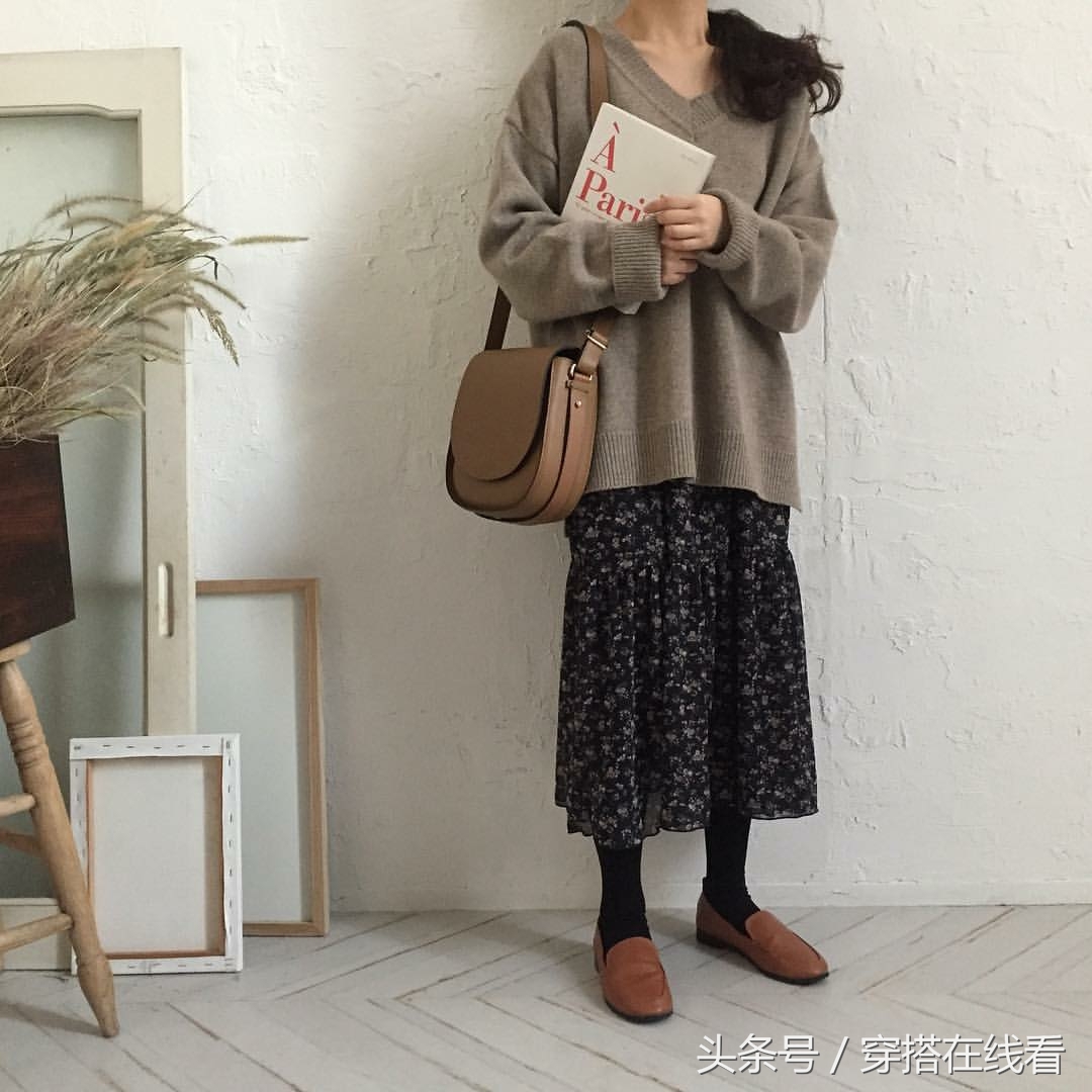 18秋冬新款针织打底套裙中长款,宽松毛衣裙韩版慵懒风搭配