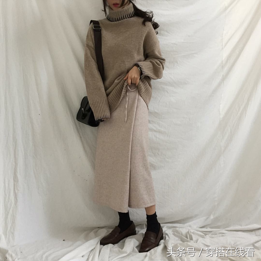18秋冬新款针织打底套裙中长款,宽松毛衣裙韩版慵懒风搭配