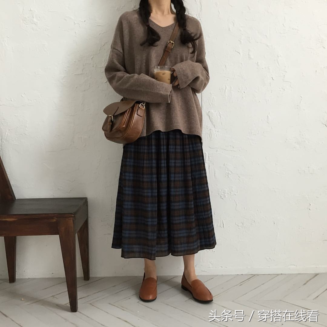 18秋冬新款针织打底套裙中长款,宽松毛衣裙韩版慵懒风搭配