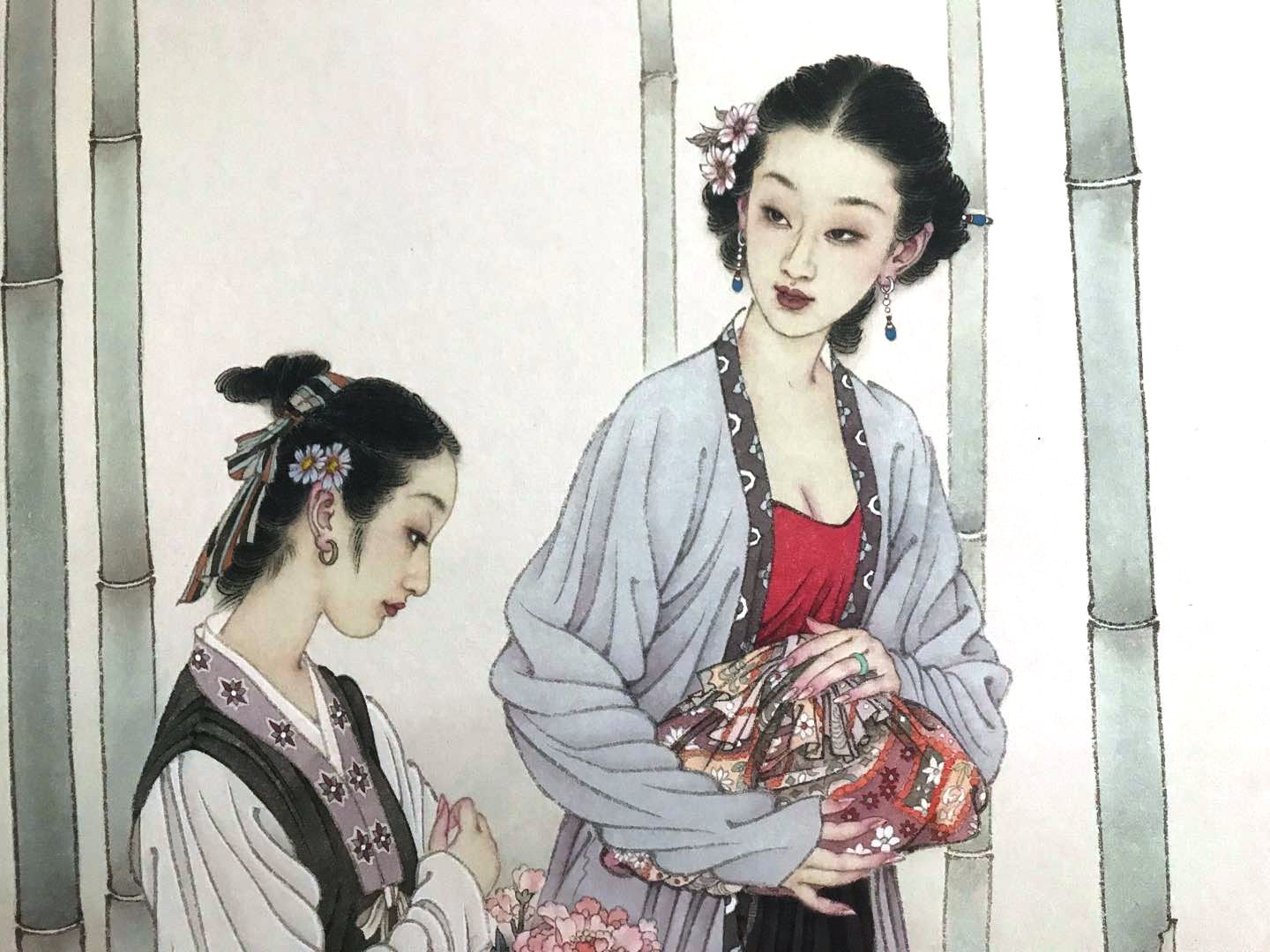 国画名家杨淑涛工笔仕女画欣赏,赵国经工笔仕女画作品欣赏