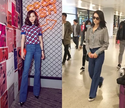 高圆圆和杨幂同穿绿色的裙子,杨幂高圆圆穿毛衣