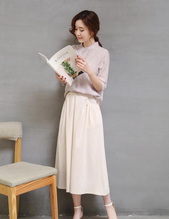 磨毛棉麻花边立领长裙,气质棉麻长裙