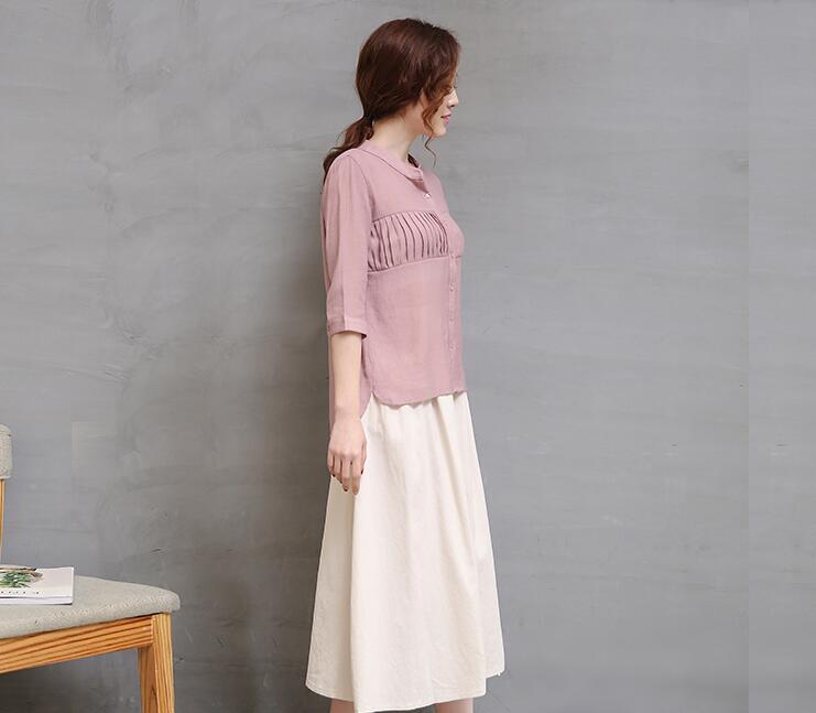磨毛棉麻花边立领长裙,气质棉麻长裙