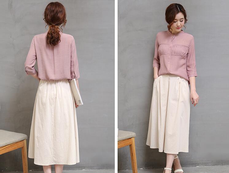 磨毛棉麻花边立领长裙,气质棉麻长裙