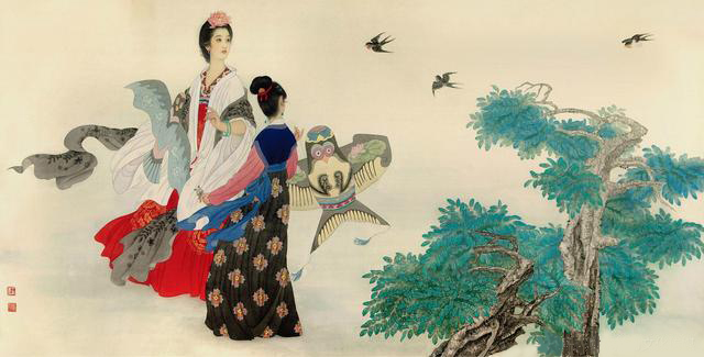 国画名家杨淑涛工笔仕女画欣赏,赵国经工笔仕女画作品欣赏