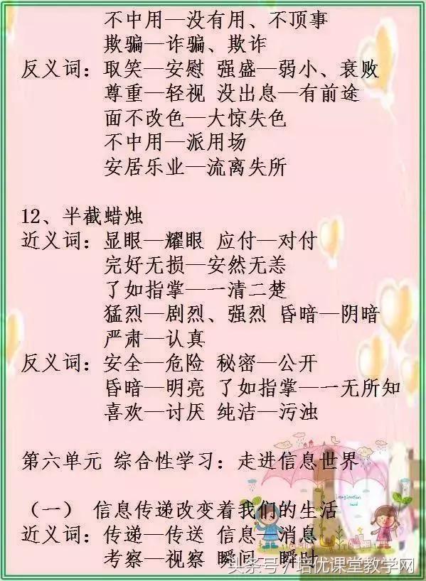 最新版小学1至6年级近反义词大全,小学1-6年级近义词反义词大全