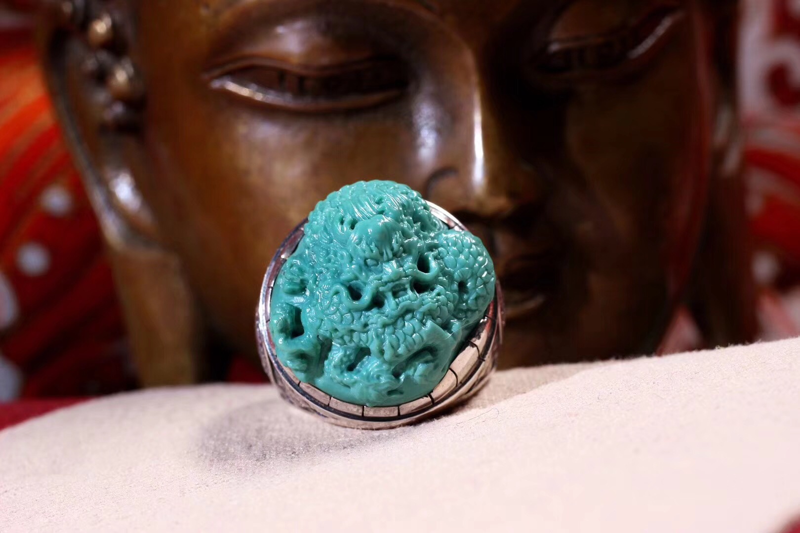 北工牙雕大师作品,喀什纯黄铜手工制作戒指