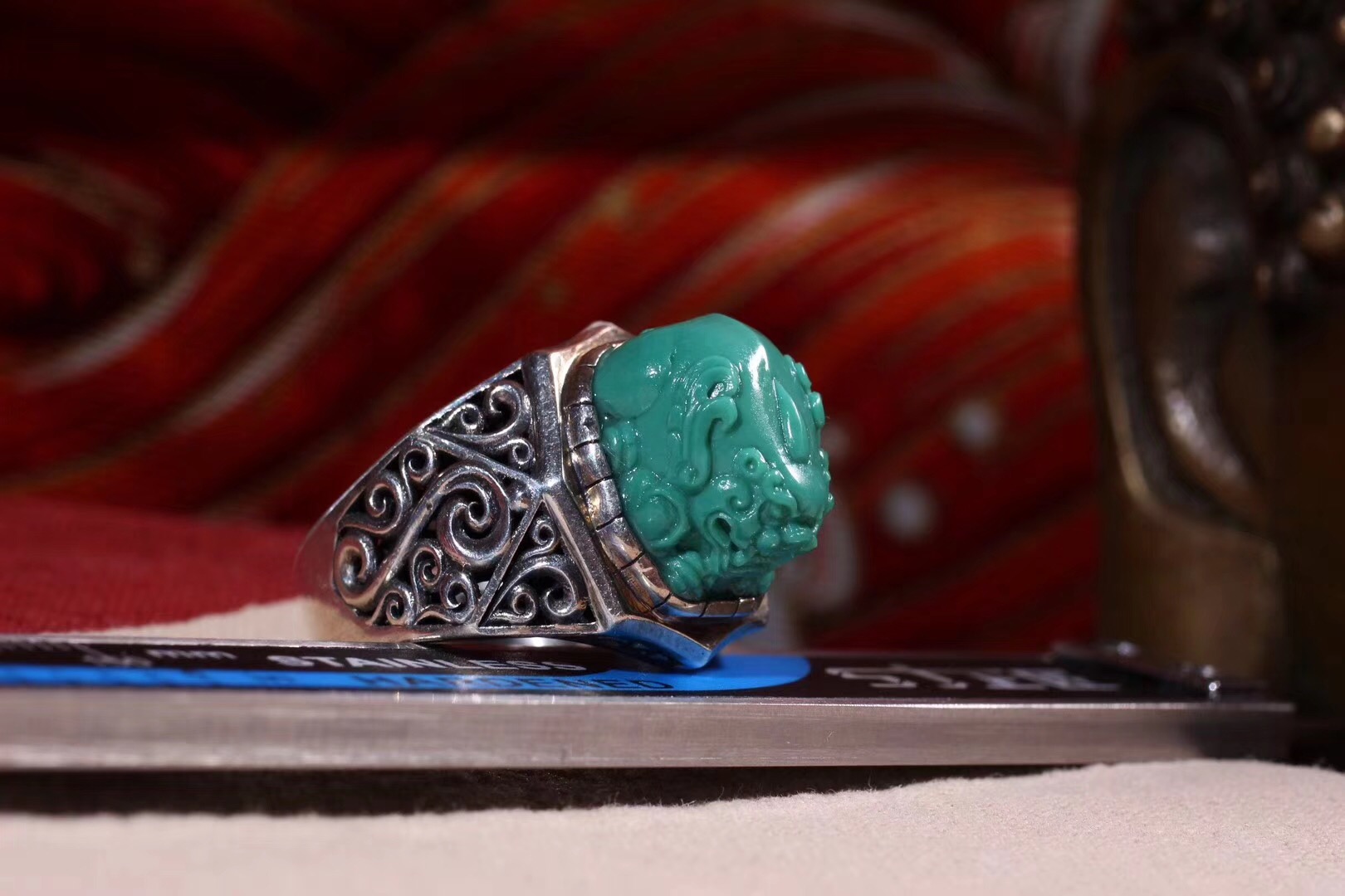 北工牙雕大师作品,喀什纯黄铜手工制作戒指