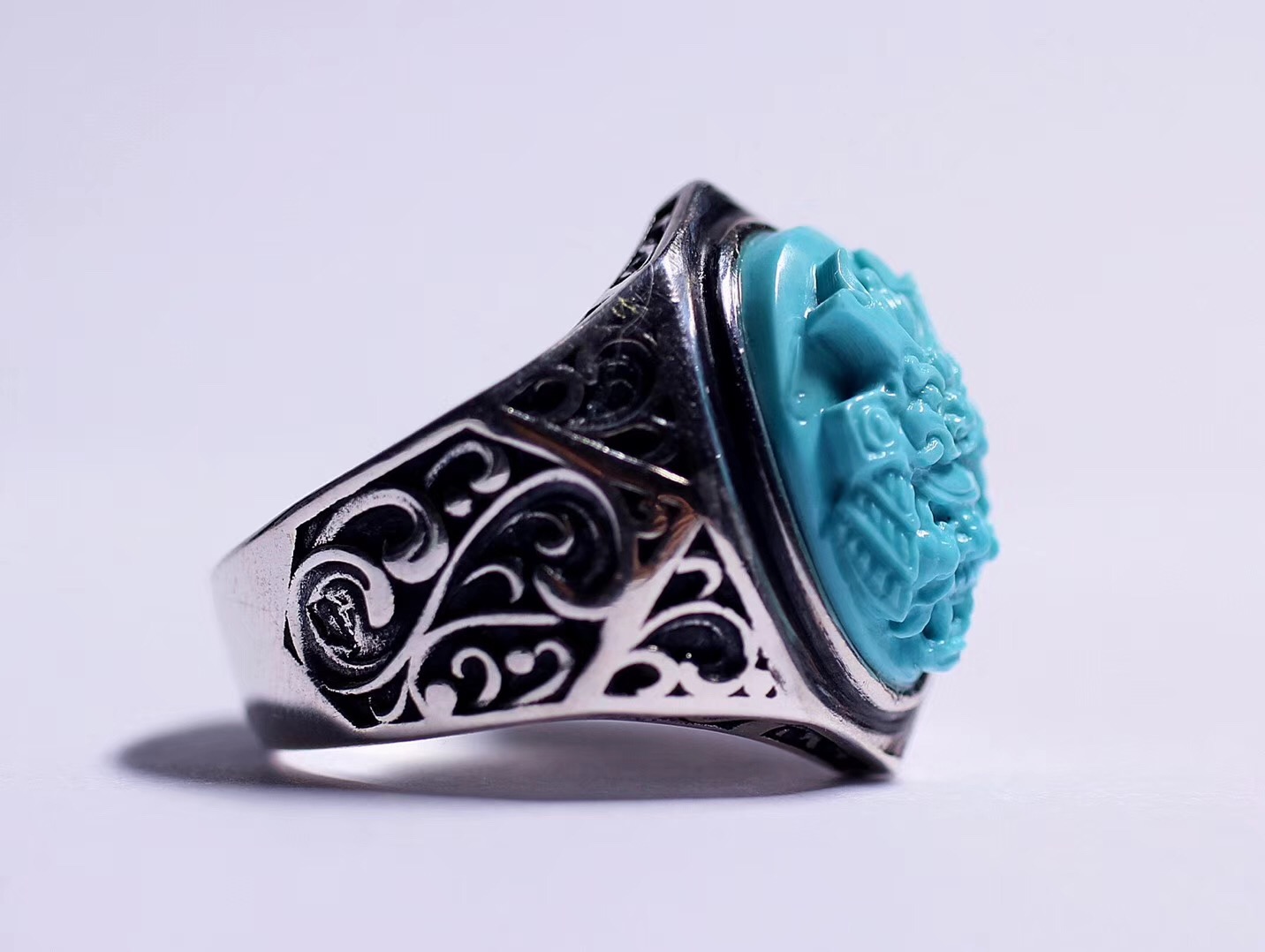 北工牙雕大师作品,喀什纯黄铜手工制作戒指