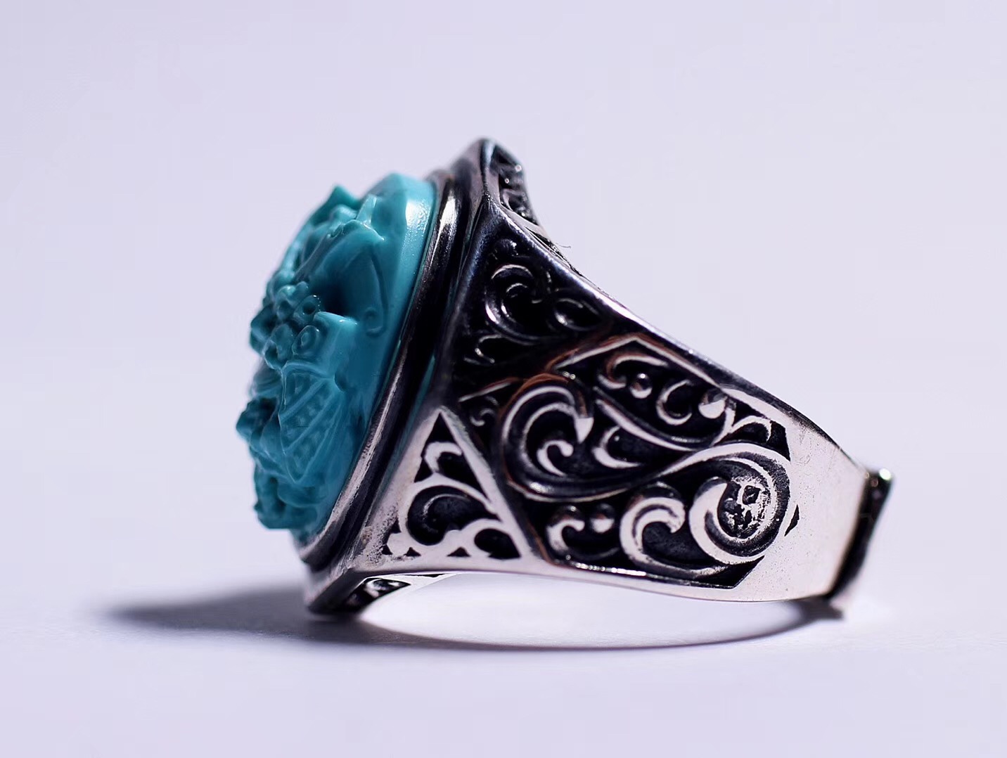 北工牙雕大师作品,喀什纯黄铜手工制作戒指