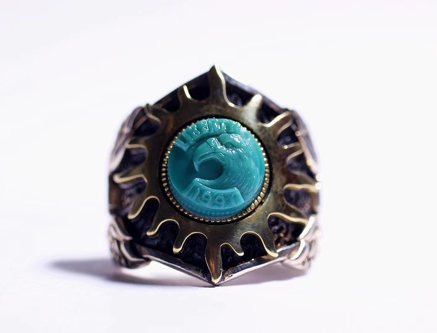 北工牙雕大师作品,喀什纯黄铜手工制作戒指