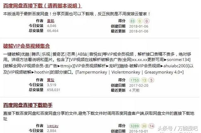 油猴脚本各大浏览器*载下**地址汇集，解决百度云、视频音乐解析问题