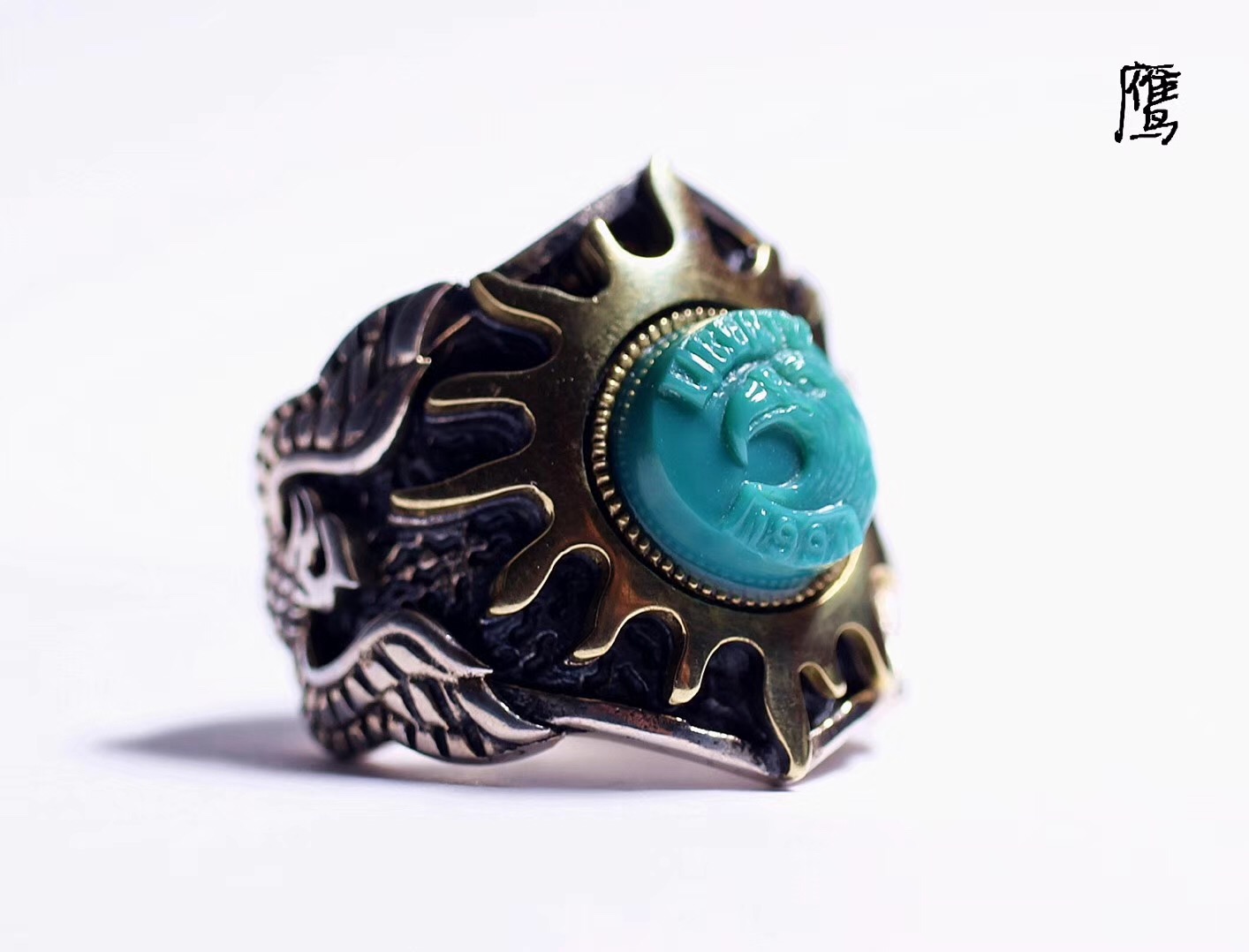 北工牙雕大师作品,喀什纯黄铜手工制作戒指