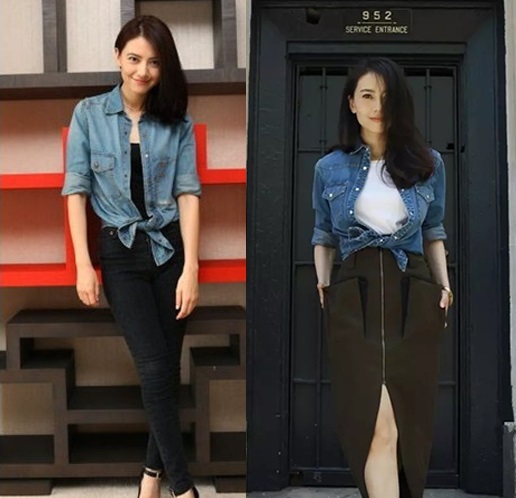 高圆圆和杨幂同穿绿色的裙子,杨幂高圆圆穿毛衣