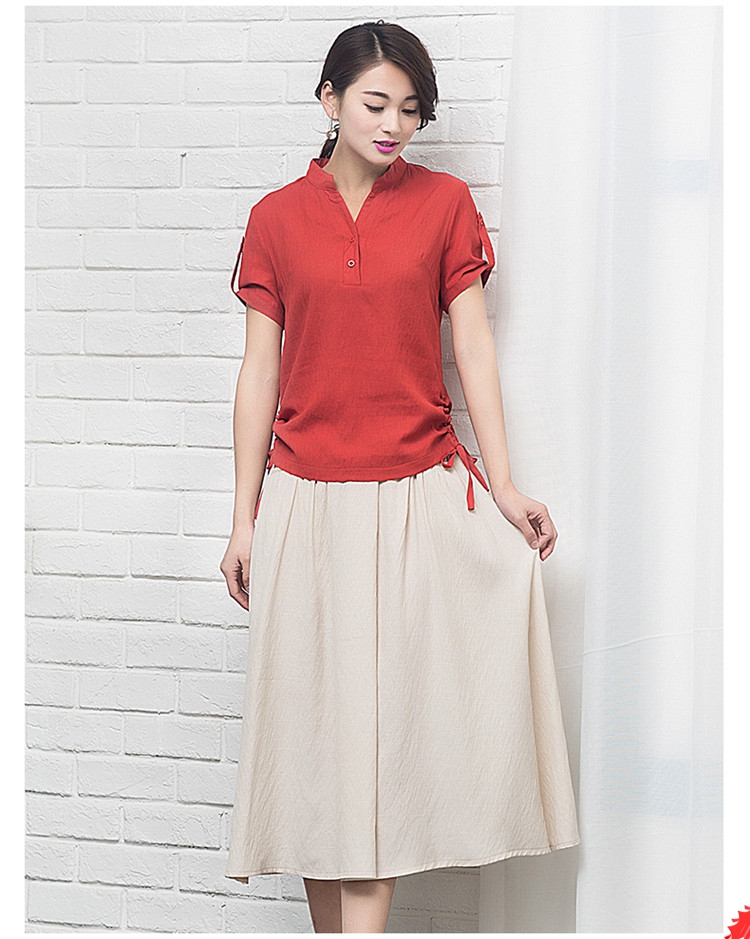 磨毛棉麻花边立领长裙,气质棉麻长裙