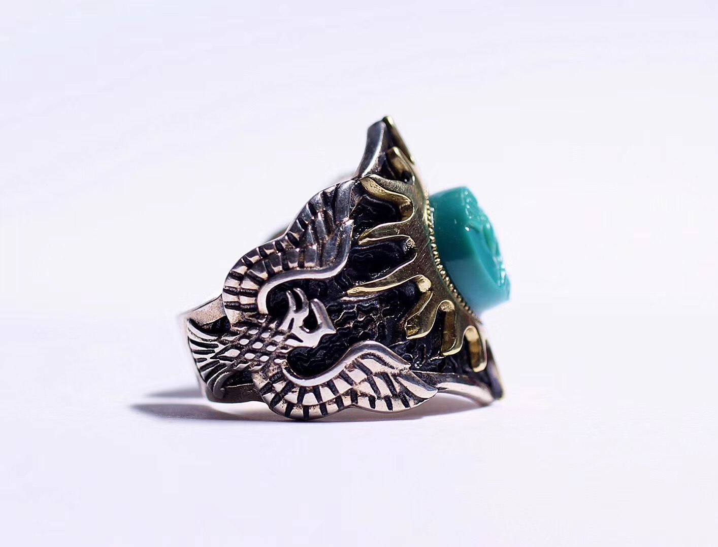 北工牙雕大师作品,喀什纯黄铜手工制作戒指