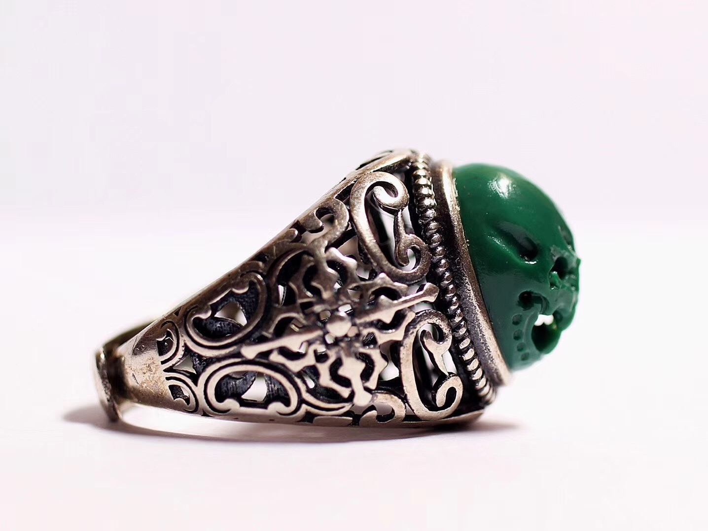 北工牙雕大师作品,喀什纯黄铜手工制作戒指