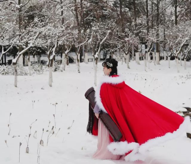 雪中抚琴琴写意,氿边听风风传心