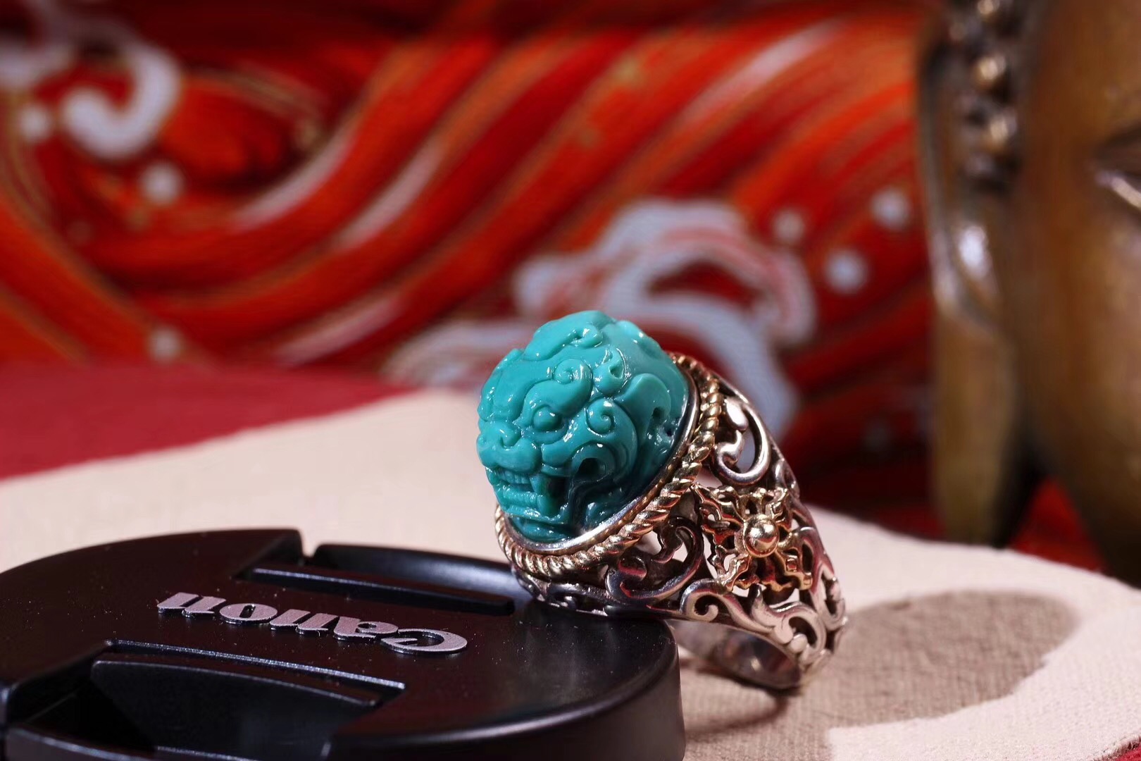 北工牙雕大师作品,喀什纯黄铜手工制作戒指