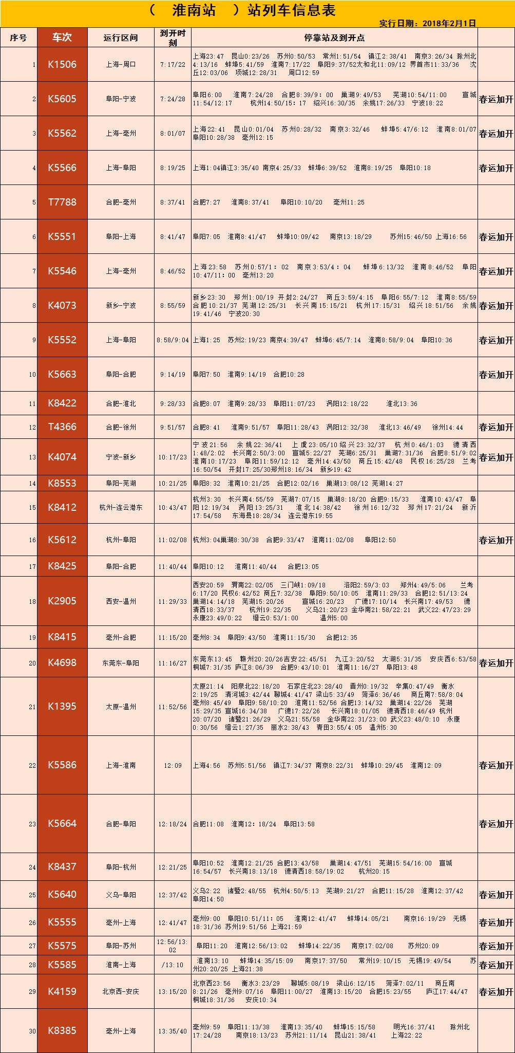 接您回家专列,广州2018春运列车时刻表