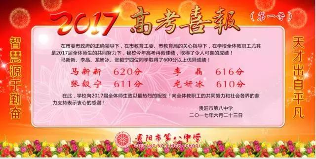贵阳市高考成绩统计排名,2017年贵阳高中排名榜