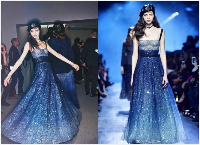 穿Dior星空裙的模特比ab还美！神似王思聪前女友，就是嘴巴怪怪的