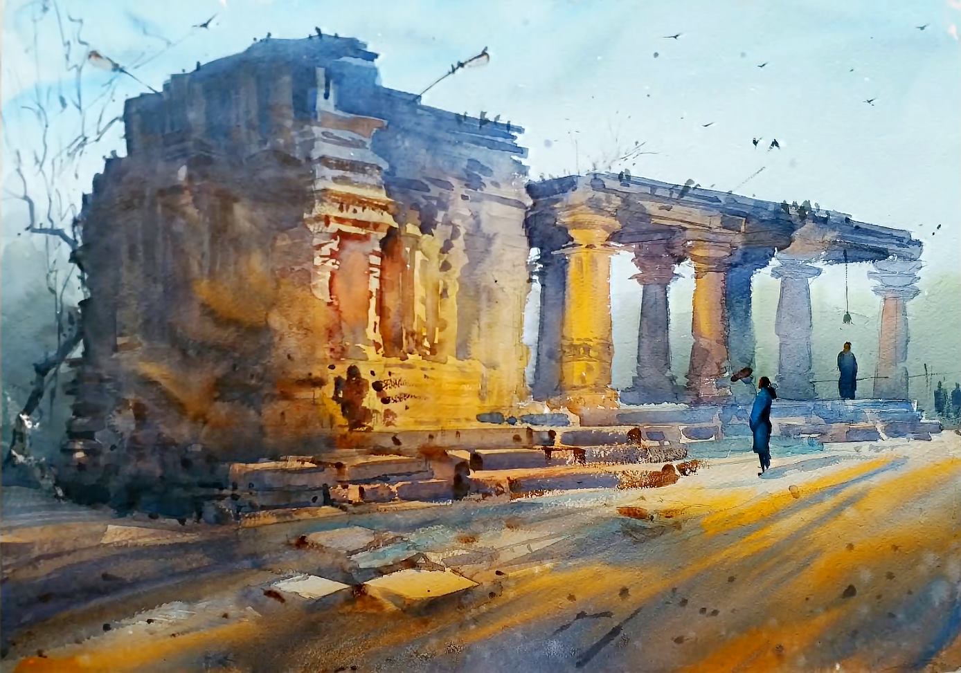 光遇水彩画风景教程,如何用水彩画人画出光感