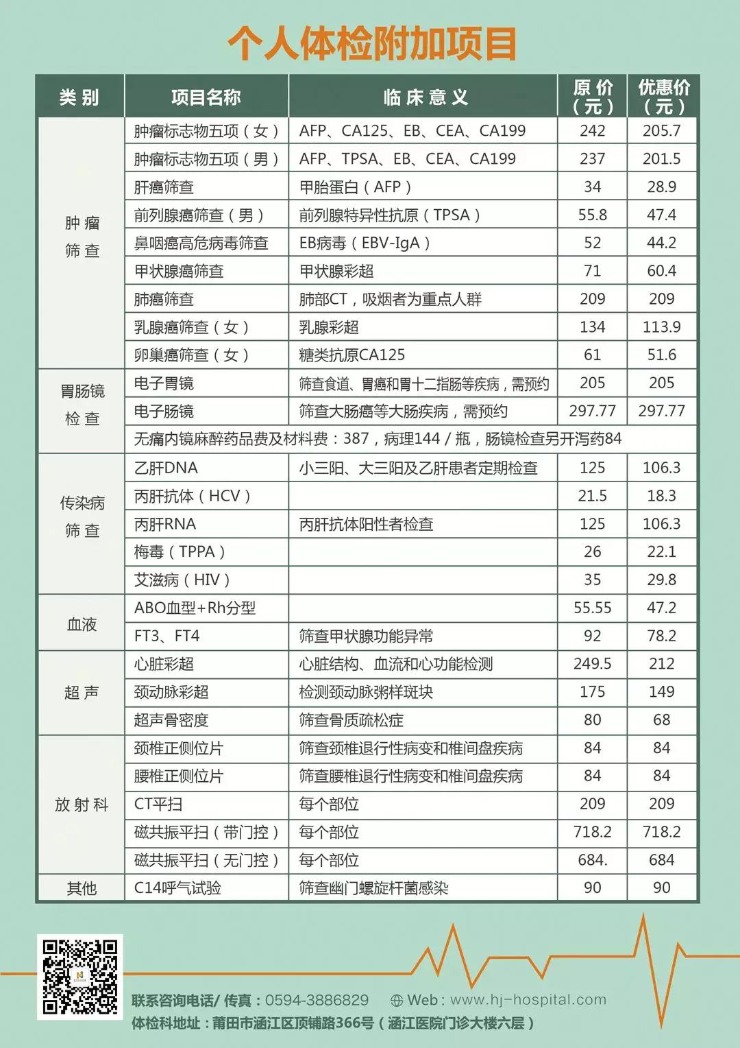 涵江医院或涵江中医院体检,莆田涵江医院体检套餐