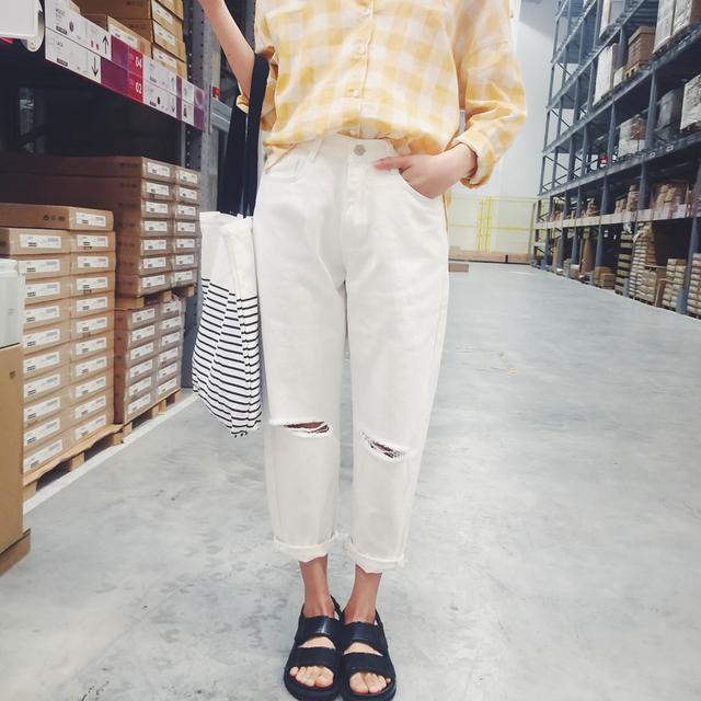 高街破洞牛仔九分裤,美式高街破洞牛仔裤谁穿谁好看