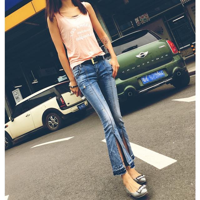 喇叭牛仔裤复古点白,喇叭牛仔裤怀旧复古