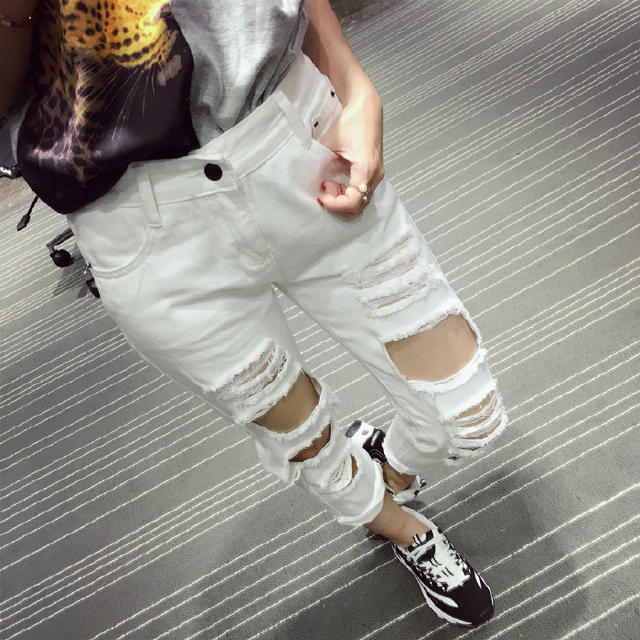 高街破洞牛仔九分裤,美式高街破洞牛仔裤谁穿谁好看