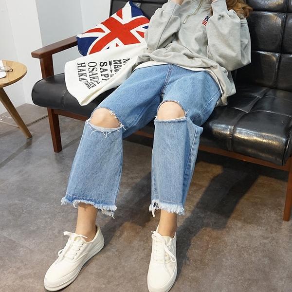 高街破洞牛仔九分裤,美式高街破洞牛仔裤谁穿谁好看